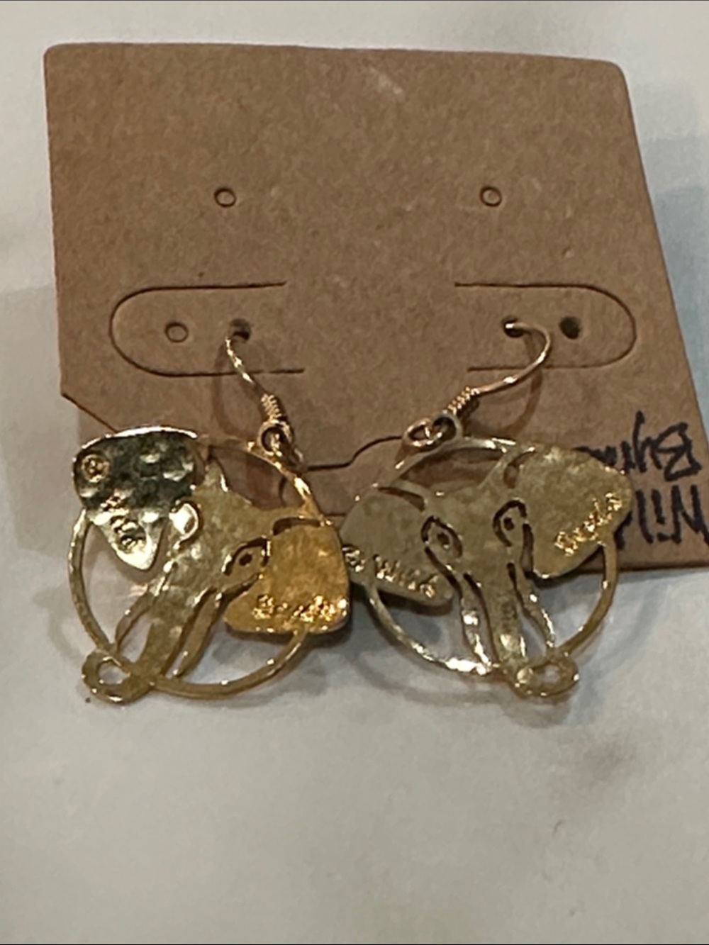 Wild Byrde Vintage Gold Elephant Drop Earrings by - Picture 5 of 6